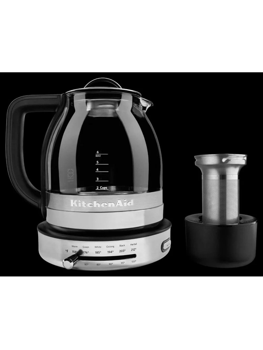 RARE KitchenAid Glass Electric Tea Kettle with Silver Stainless